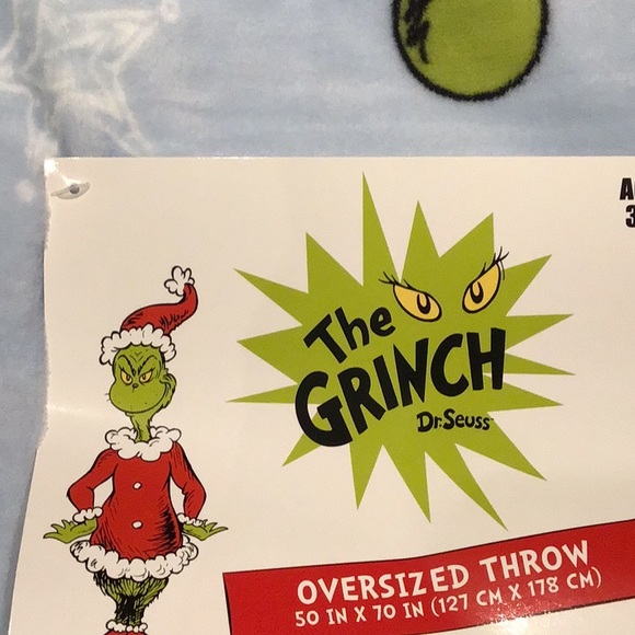 Grinch light blue Holiday throw blanket size 50x70. Has Cindy Lou, Max Grinch - Picture 2 of 3